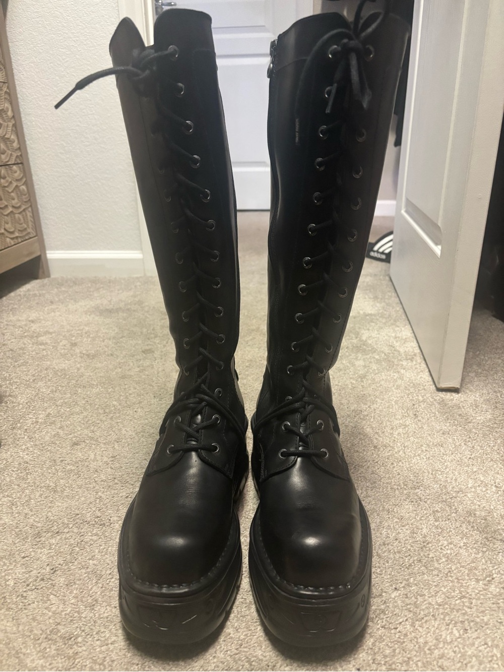 New Rock M-235-C3 Black Lace-Up Knee High Platform Boots. NWOB w/ Scratch - Picture 12 of 16